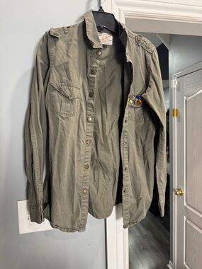 Parisian Works Olive Military-Style Button Front Shirt